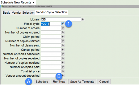 Acq EDI FTP vendor cycle selection tab