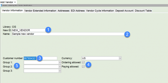 Acq vendor information tab