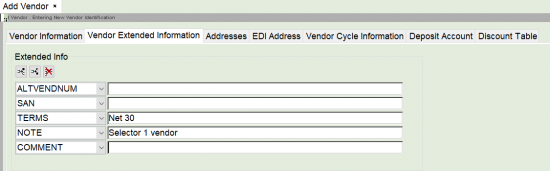 Acq vendor extended information tab