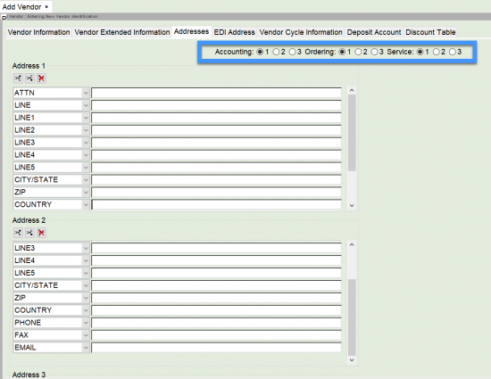Acq vendor address tab
