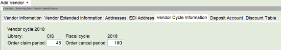 Acq vendor cycle information