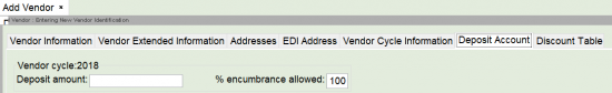 Acq vendor deposit account tab