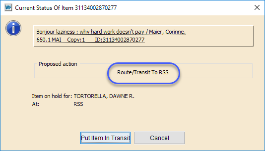 route transit popup in workflows for swan library delivery