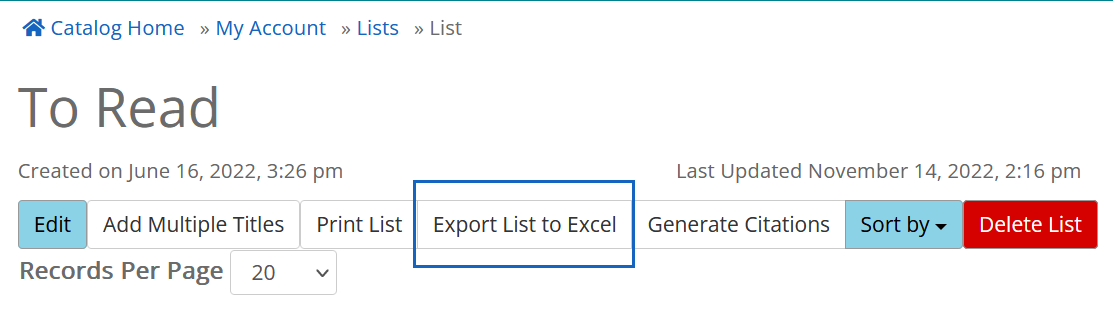List options in Aspen with Export List to Excel option.
