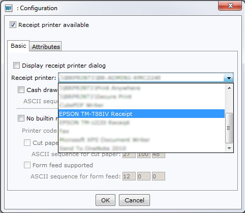 WorkFlows printer configuration page and printer selection drop-down