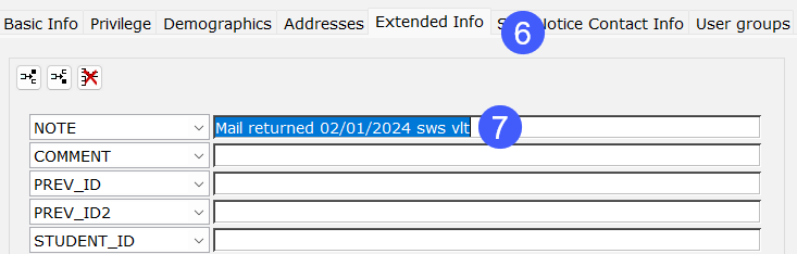 Screen shot of patron record