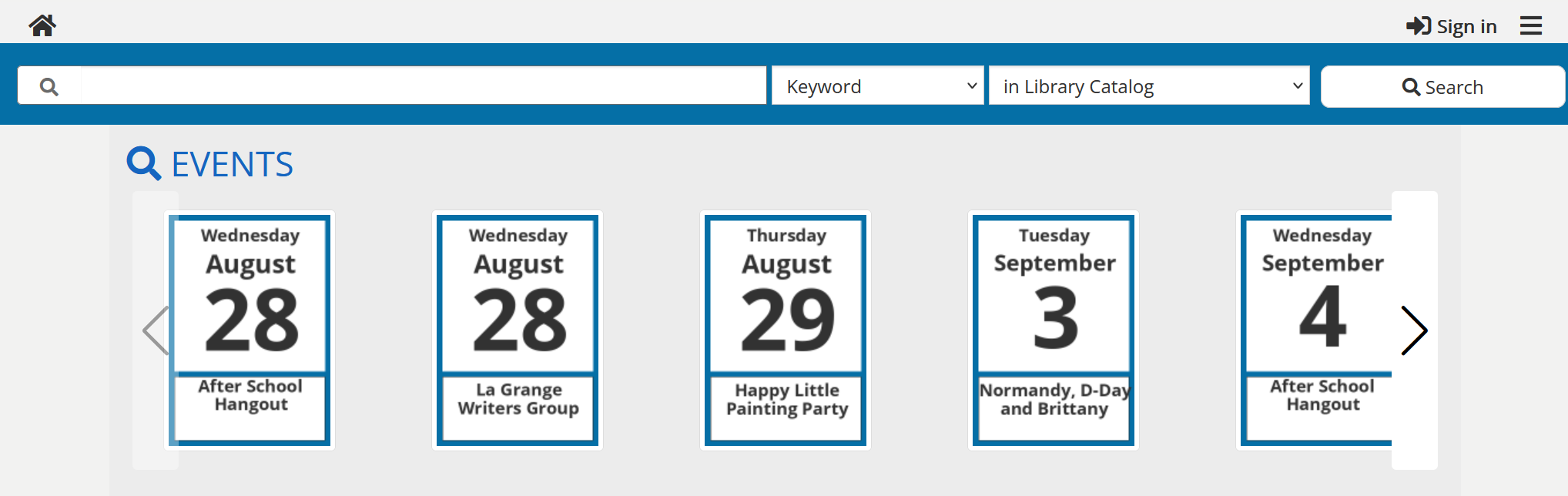 browse category displaying event dates