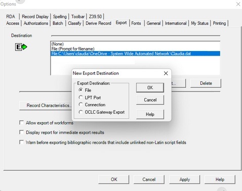 OCLC export options