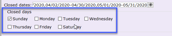 Closed dates 