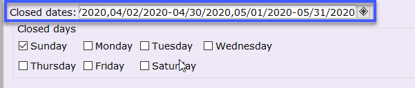 Closed Dates box