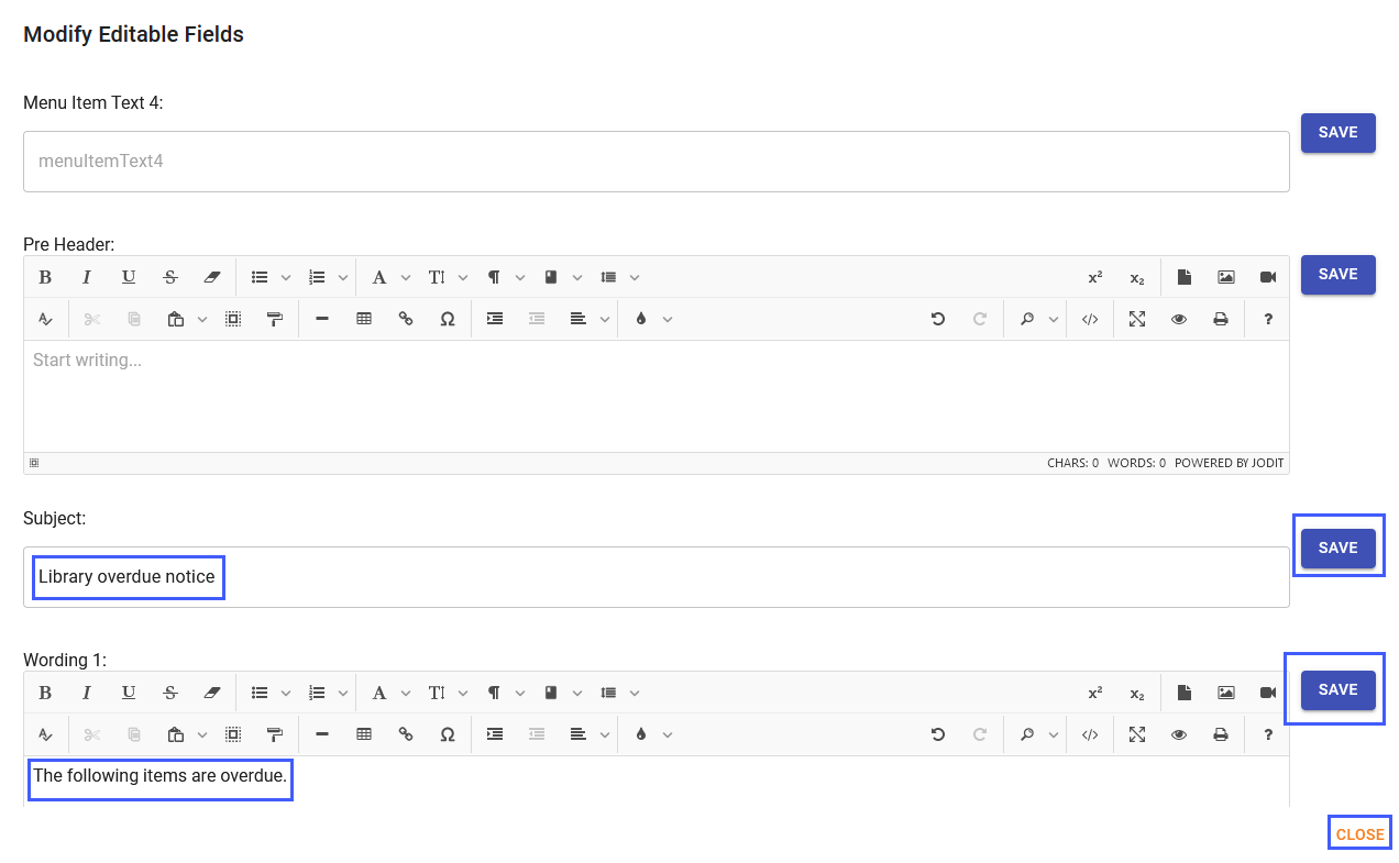 modifying editable fields text 