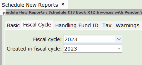 Invoice with vendor report fiscal cycle tab