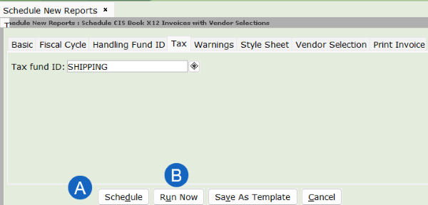 Invoice with vendor schedule or run