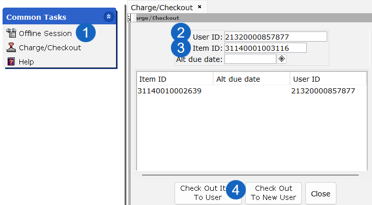 Screen shot of offline circulation transaction